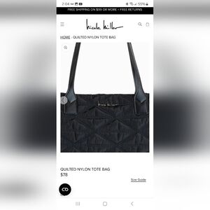 NICOLE MILLER QUILTED NYLON TOTE BAG WITH REMOVABLE STRAP.